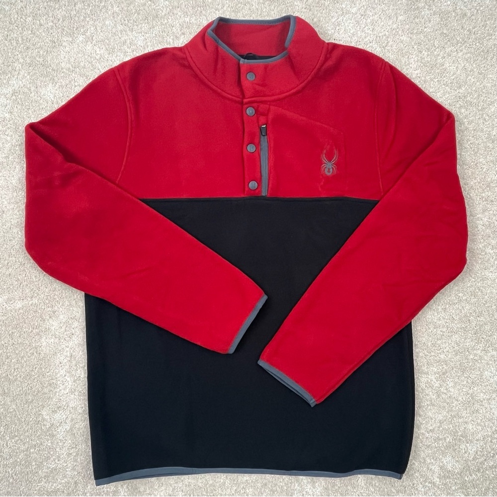 Spyder Sweater Adult Large Red And Black Quarter Snap Button Pullover Fleece Men